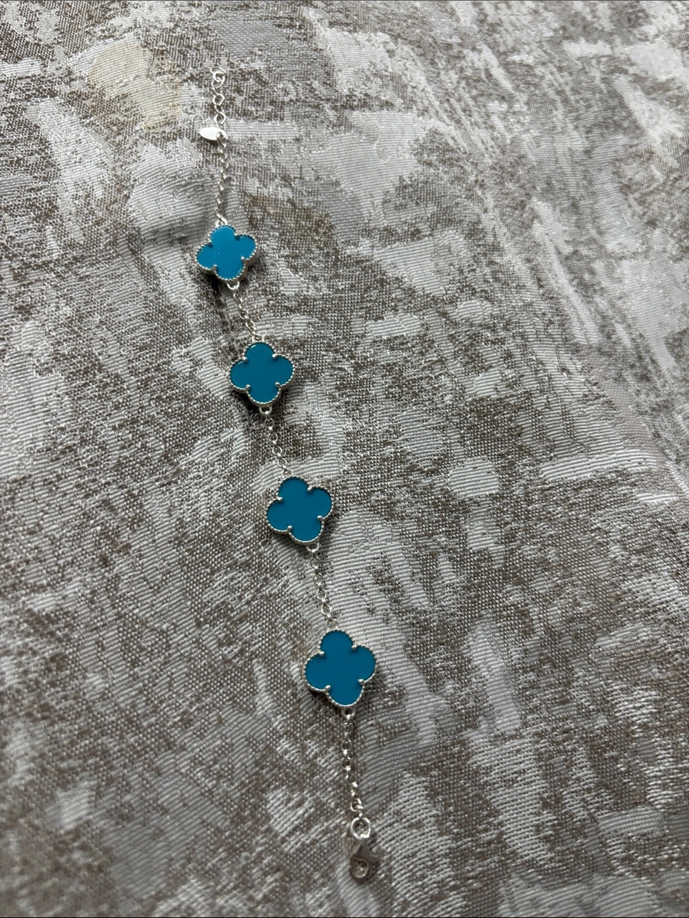 Silver 925 Turquoise Four-Leaf Clover Chain Bracelet - Unbranded